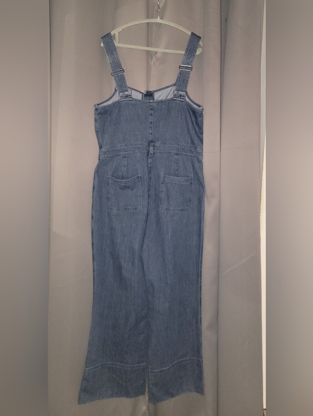 Aerie Medium Blue Button-Front Wide Leg Denim Overalls - Picture 11 of 16